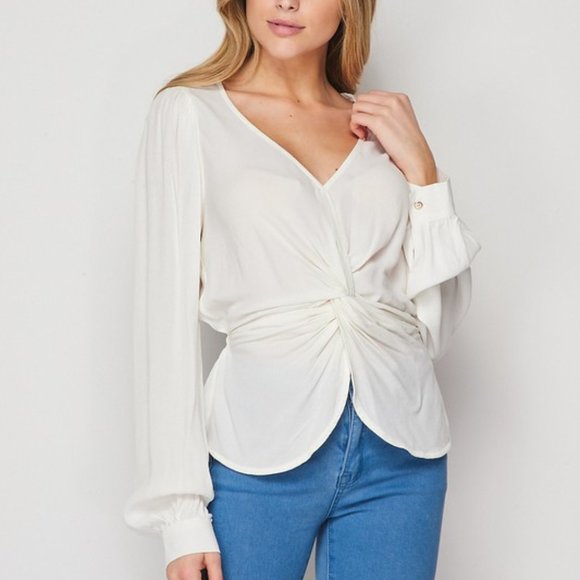 DOWN TO BUSINESS V-Neck Blouse - Off white - Picture 4 of 9